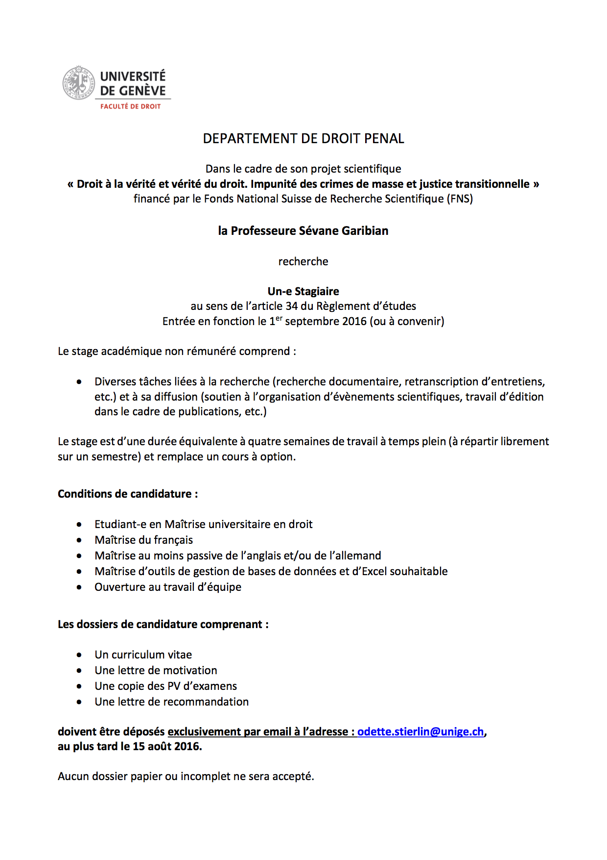 Poste de stagiaire
